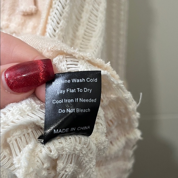 POL: Lightweight Waffle Knit Hooded Button Cardigan in Cream & Blush - Picture 7 of 9